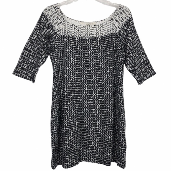 Max Studio Black & Cream Bateau Neck Shift Dress Size Small - Picture 5 of 12